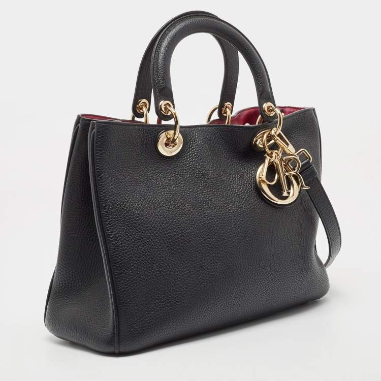 Pre Owned Dior Black Leather Medium Diorissimo Shopper Tote