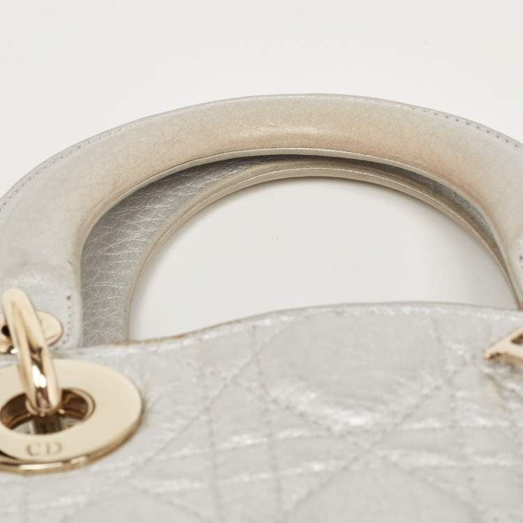 Pre Owned Dior Silver Cannage Leather Small Supple Lady Dior Tote
