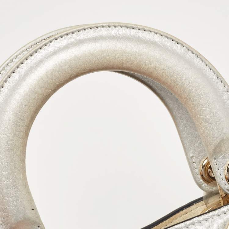 Pre Owned Dior Silver Cannage Leather Small Supple Lady Dior Tote