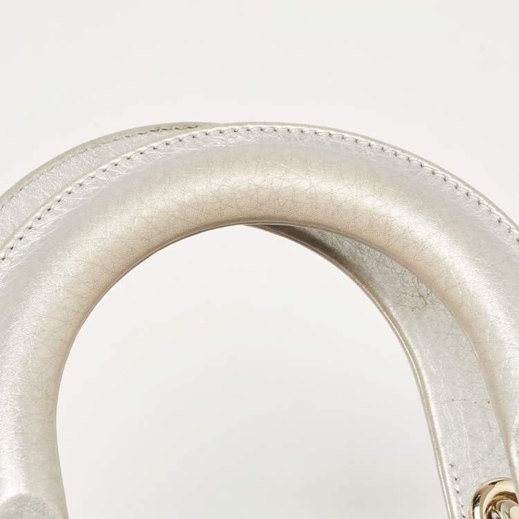 Pre Owned Dior Silver Cannage Leather Small Supple Lady Dior Tote