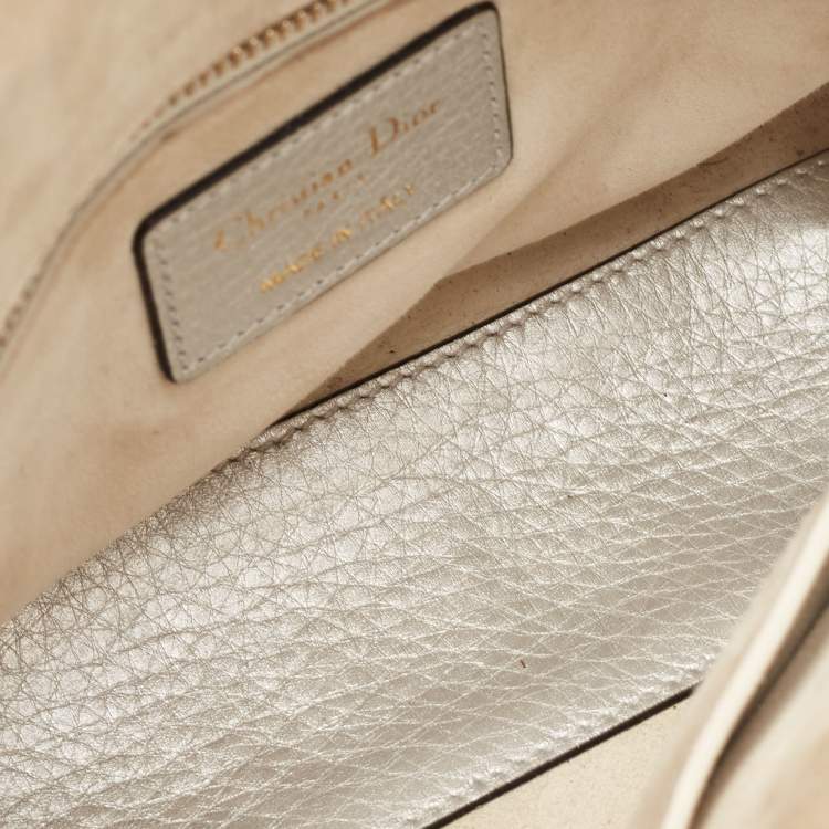 Pre Owned Dior Silver Cannage Leather Small Supple Lady Dior Tote