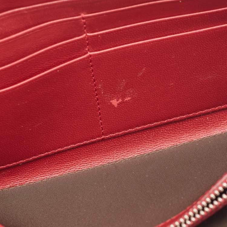 Pre Owned Dior Red Cannage Patent Leather Lady Dior Zip Around Wallet