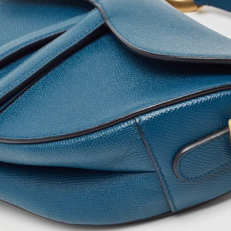 Pre Owned Dior Teal Blue Leather Saddle Shoulder Bag