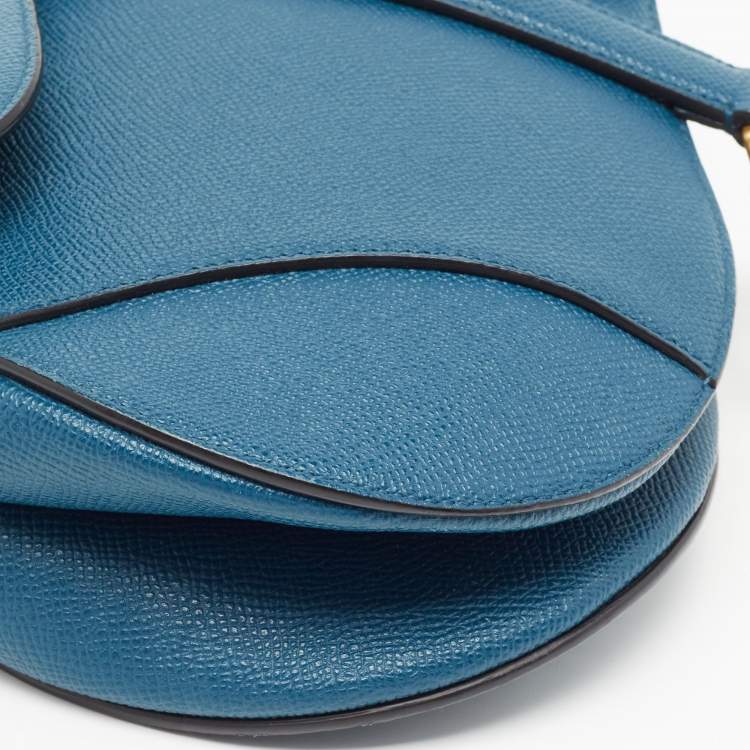 Pre Owned Dior Teal Blue Leather Saddle Shoulder Bag