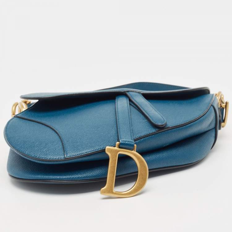 Pre Owned Dior Teal Blue Leather Saddle Shoulder Bag
