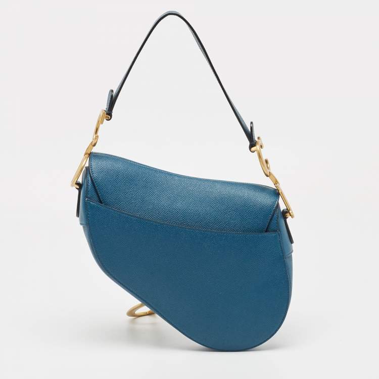 Pre Owned Dior Teal Blue Leather Saddle Shoulder Bag