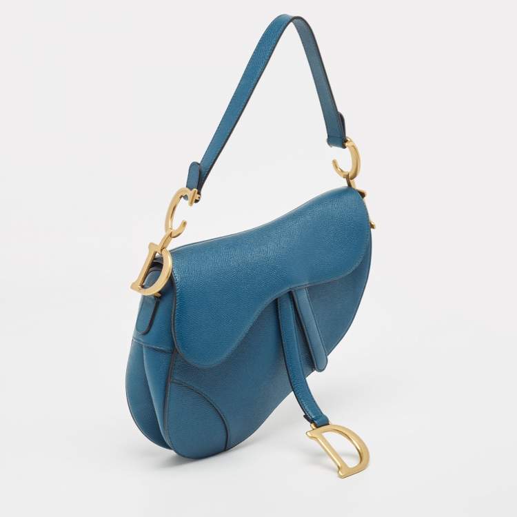 Pre Owned Dior Teal Blue Leather Saddle Shoulder Bag