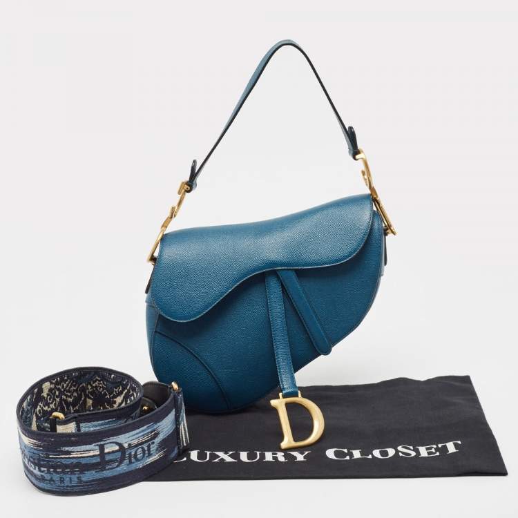 Pre Owned Dior Teal Blue Leather Saddle Shoulder Bag