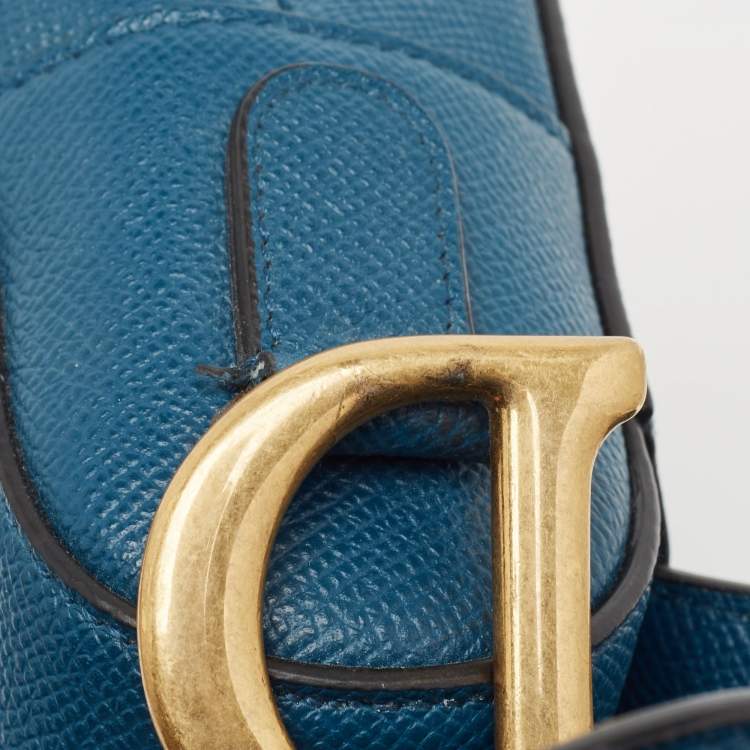 Pre Owned Dior Teal Blue Leather Saddle Shoulder Bag