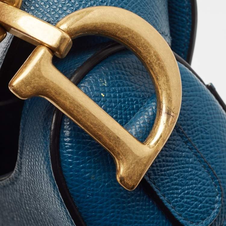 Pre Owned Dior Teal Blue Leather Saddle Shoulder Bag