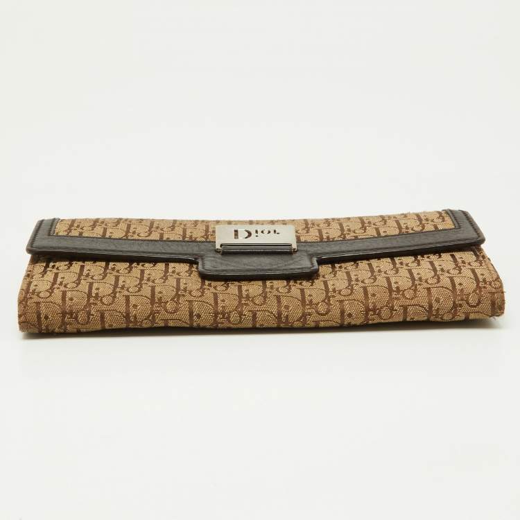 Pre Owned Dior Beige/Brown Oblique Canvas and Leather Flap Continental Wallet