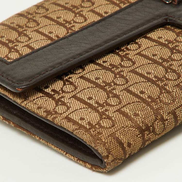 Pre Owned Dior Beige/Brown Oblique Canvas and Leather Flap Continental Wallet