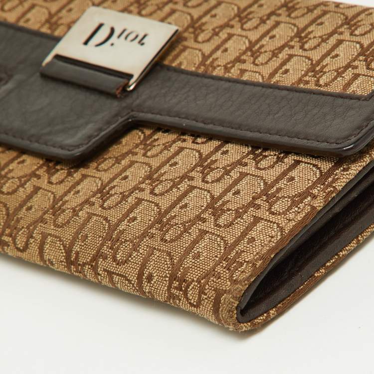Pre Owned Dior Beige/Brown Oblique Canvas and Leather Flap Continental Wallet