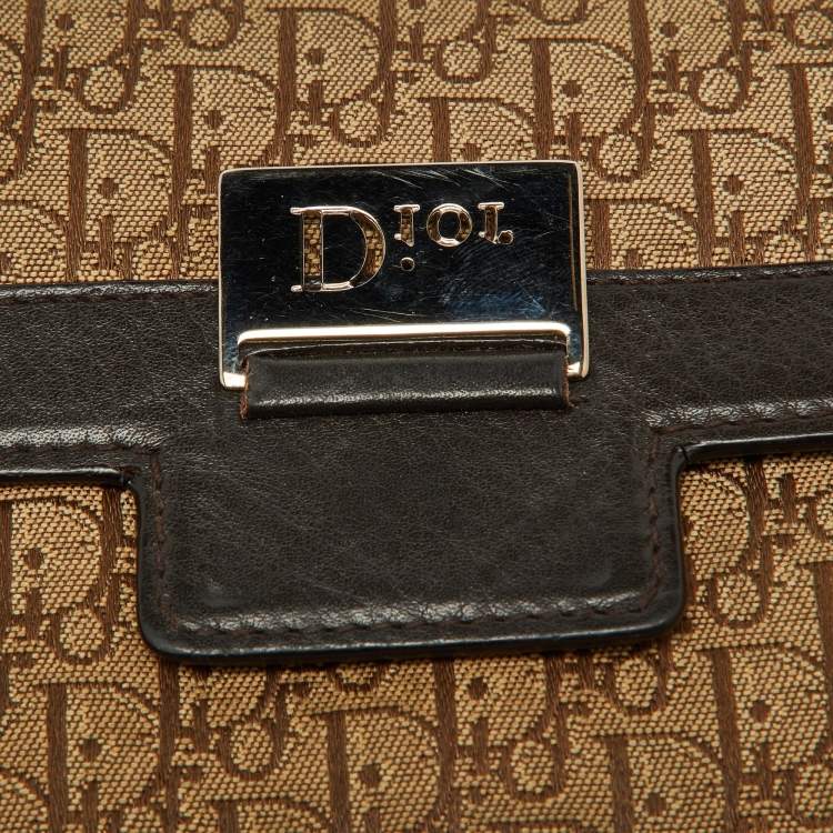 Pre Owned Dior Beige/Brown Oblique Canvas and Leather Flap Continental Wallet
