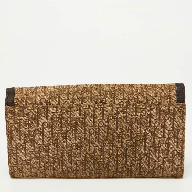 Pre Owned Dior Beige/Brown Oblique Canvas and Leather Flap Continental Wallet