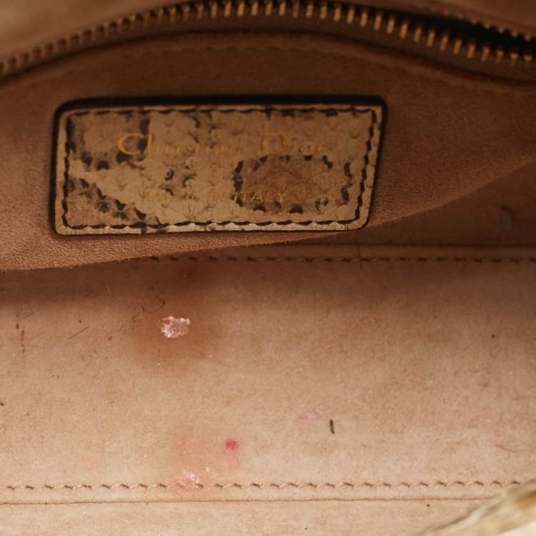 مملوكة مسبقًا Dior Light Beige Snakeskin Leather Mini Lady Dior Tote
