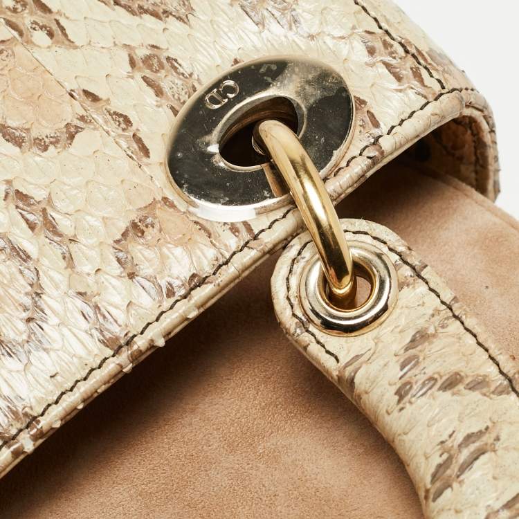 مملوكة مسبقًا Dior Light Beige Snakeskin Leather Mini Lady Dior Tote