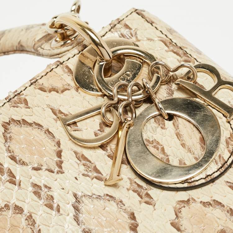 مملوكة مسبقًا Dior Light Beige Snakeskin Leather Mini Lady Dior Tote