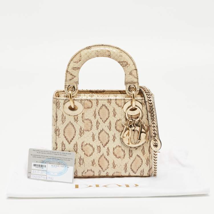مملوكة مسبقًا Dior Light Beige Snakeskin Leather Mini Lady Dior Tote
