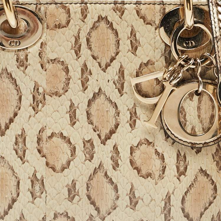 مملوكة مسبقًا Dior Light Beige Snakeskin Leather Mini Lady Dior Tote