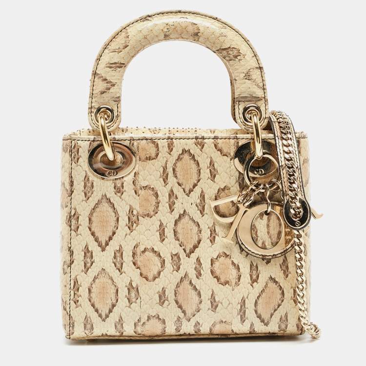 مملوكة مسبقًا Dior Light Beige Snakeskin Leather Mini Lady Dior Tote