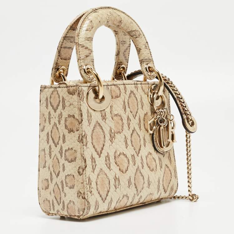مملوكة مسبقًا Dior Light Beige Snakeskin Leather Mini Lady Dior Tote