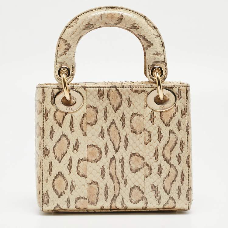 مملوكة مسبقًا Dior Light Beige Snakeskin Leather Mini Lady Dior Tote