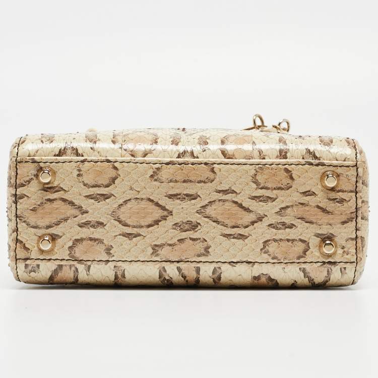 مملوكة مسبقًا Dior Light Beige Snakeskin Leather Mini Lady Dior Tote