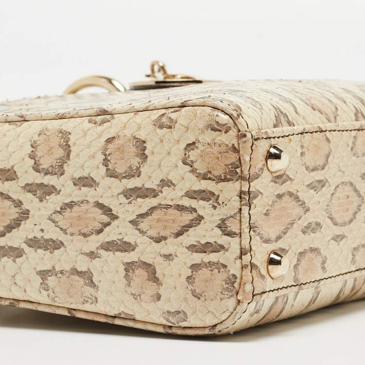 مملوكة مسبقًا Dior Light Beige Snakeskin Leather Mini Lady Dior Tote