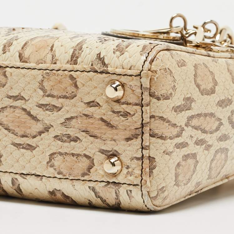 مملوكة مسبقًا Dior Light Beige Snakeskin Leather Mini Lady Dior Tote
