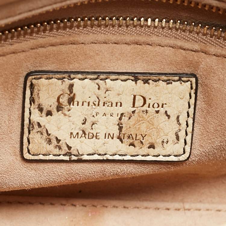 مملوكة مسبقًا Dior Light Beige Snakeskin Leather Mini Lady Dior Tote