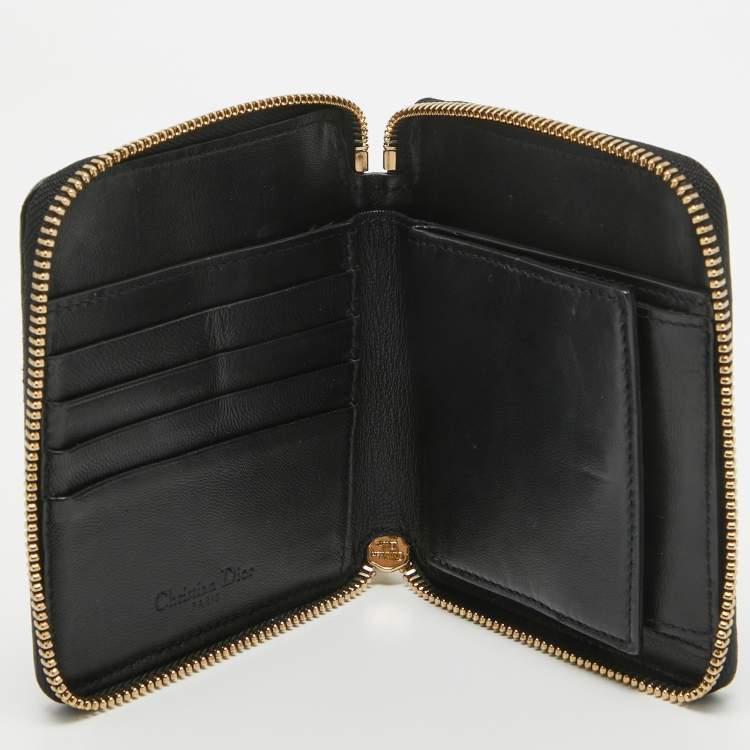 Pre Owned Dior Black Cannage Leather Lady Dior Voyageur Compact Wallet