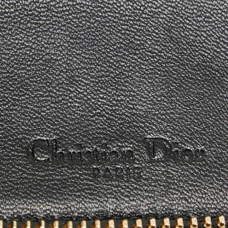 Pre Owned Dior Black Cannage Leather Lady Dior Voyageur Compact Wallet