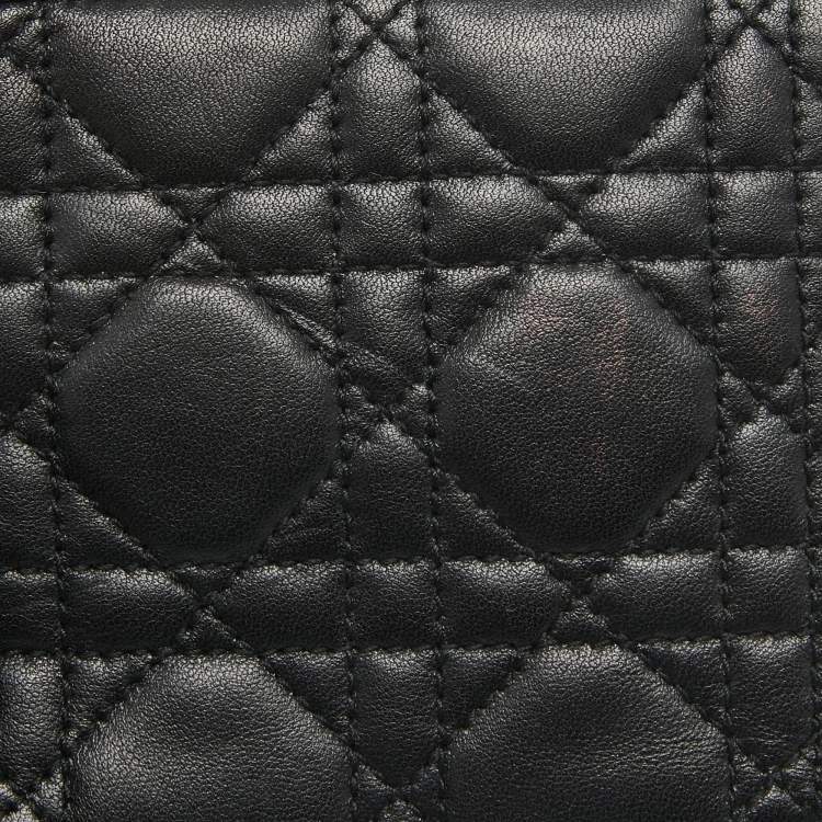 Pre Owned Dior Black Cannage Leather Lady Dior Voyageur Compact Wallet