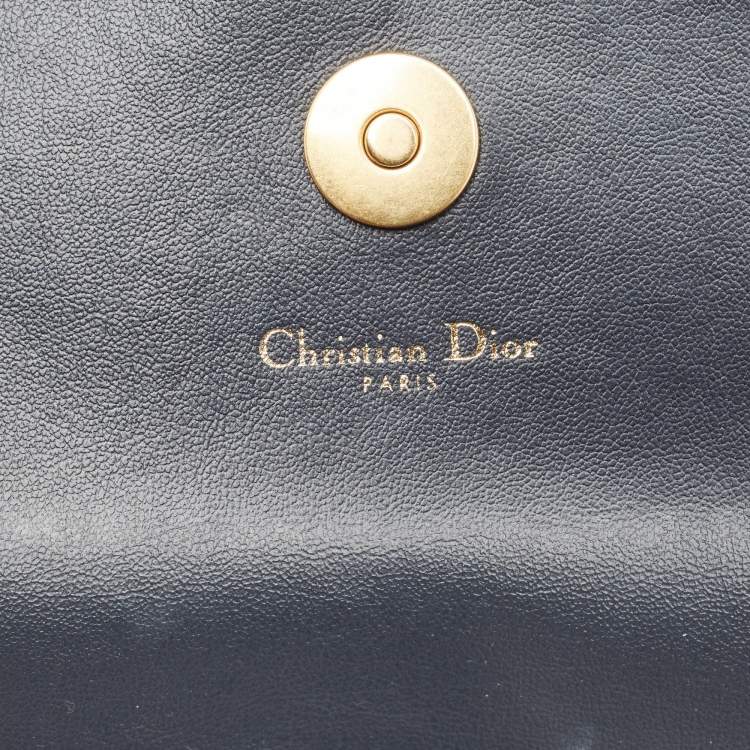 Pre Owned Dior Navy Blue/Beige Oblique Canvas Saddle Chain Pouch