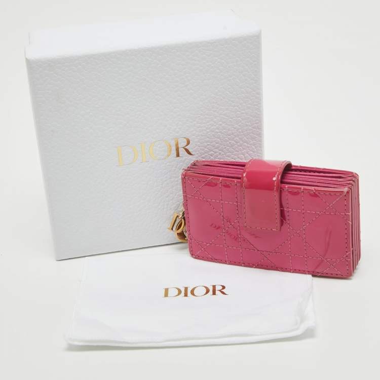 Pre Owned Dior Pink Cannage Patent Leather Lady Dior 5 Gusset Card Holder