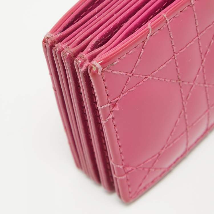 Pre Owned Dior Pink Cannage Patent Leather Lady Dior 5 Gusset Card Holder