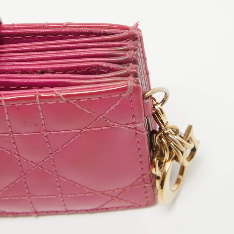 Pre Owned Dior Pink Cannage Patent Leather Lady Dior 5 Gusset Card Holder
