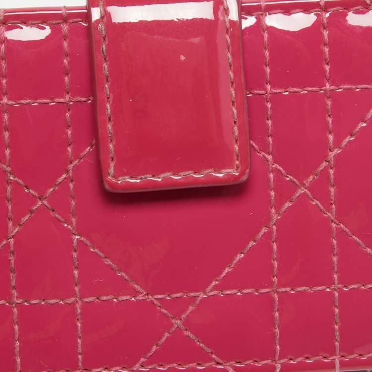 Pre Owned Dior Pink Cannage Patent Leather Lady Dior 5 Gusset Card Holder