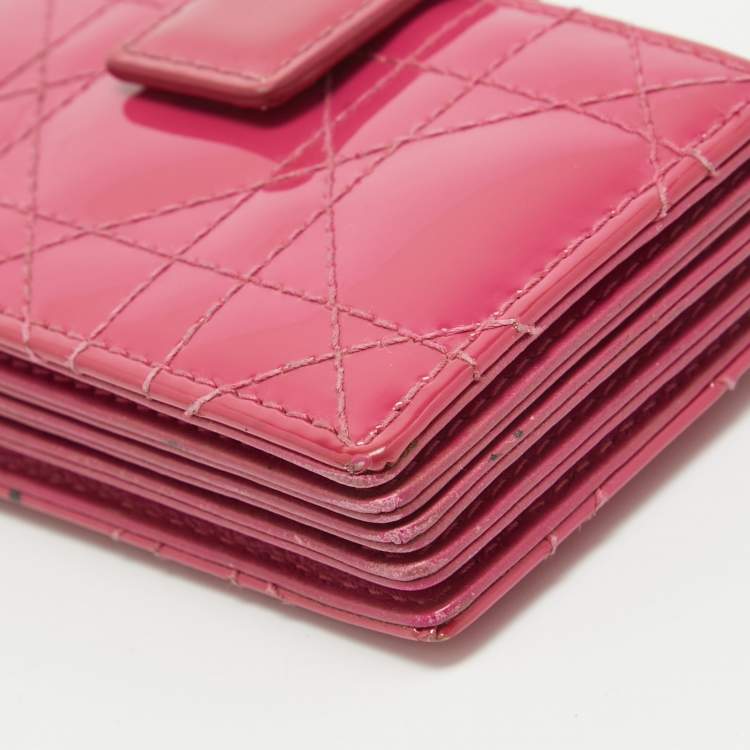 Pre Owned Dior Pink Cannage Patent Leather Lady Dior 5 Gusset Card Holder