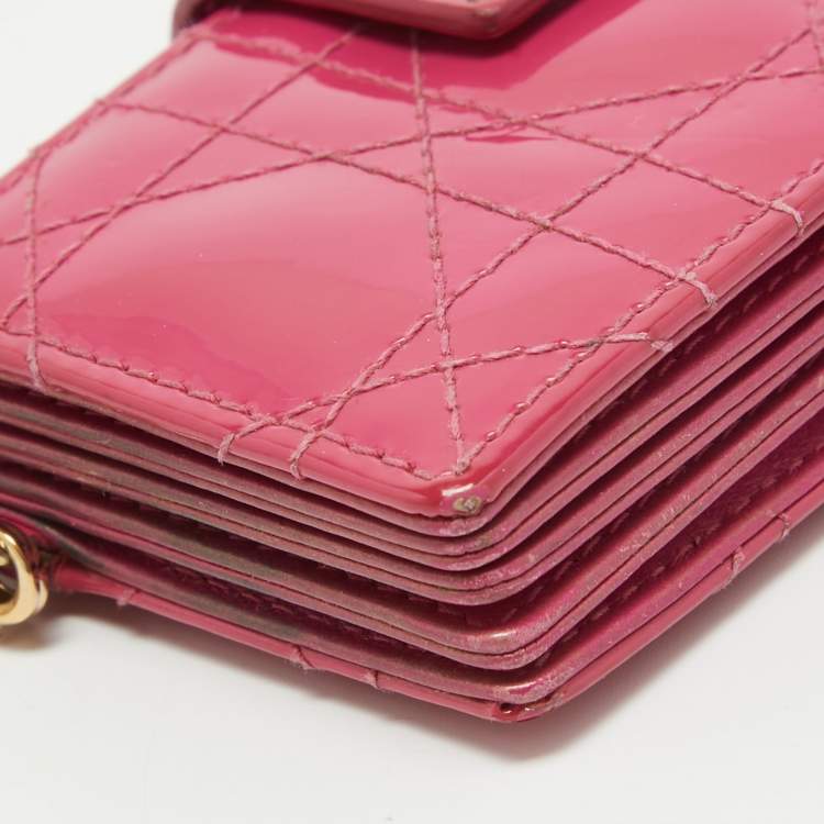 Pre Owned Dior Pink Cannage Patent Leather Lady Dior 5 Gusset Card Holder