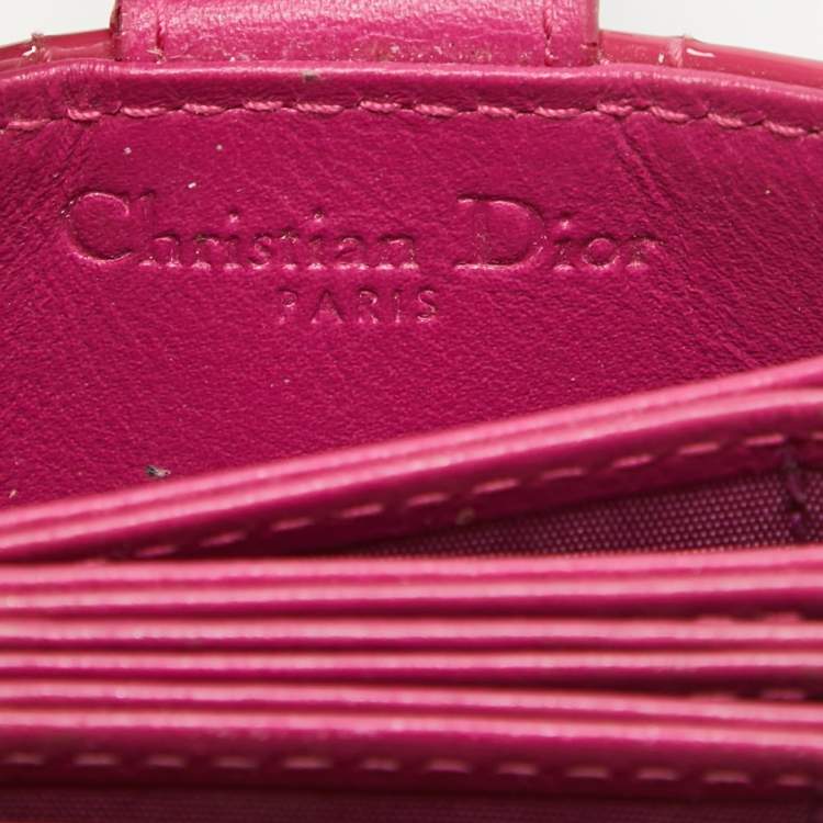 Pre Owned Dior Pink Cannage Patent Leather Lady Dior 5 Gusset Card Holder