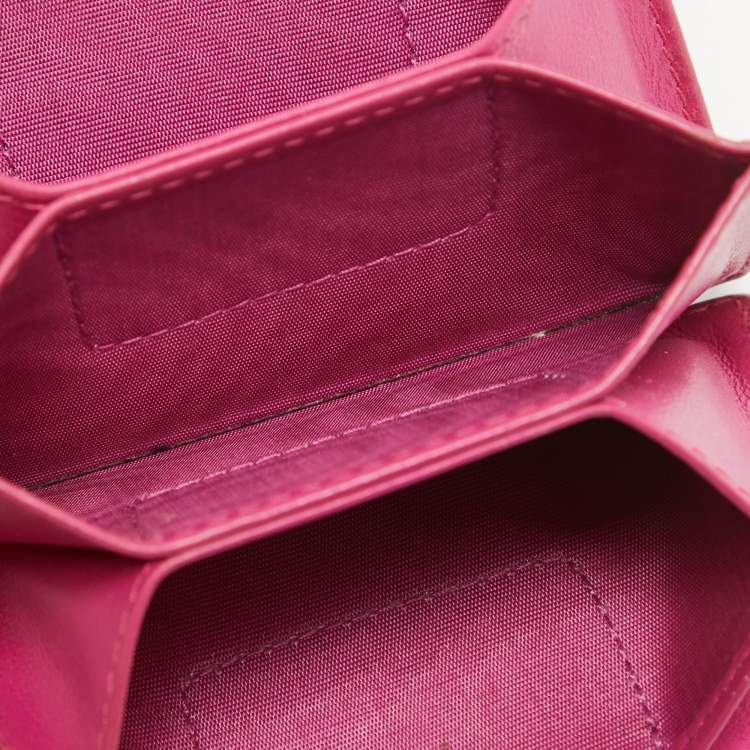 Pre Owned Dior Pink Cannage Patent Leather Lady Dior 5 Gusset Card Holder