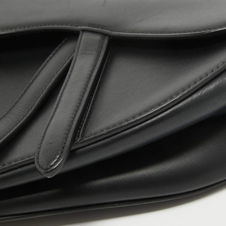 Pre Owned Dior Black Leather Saddle Bag