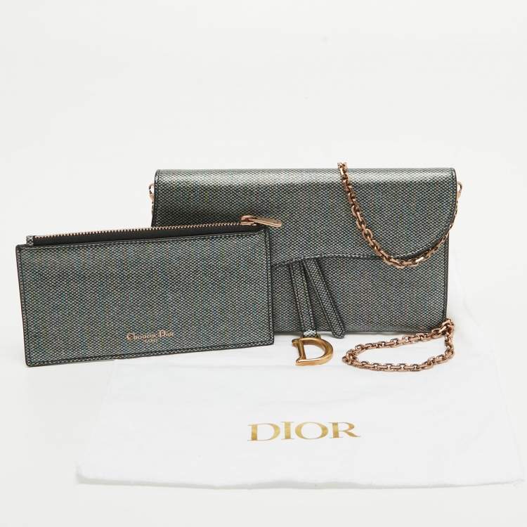 Pre Owned Dior Multicolor Printed Leather Saddle Wallet on Chain