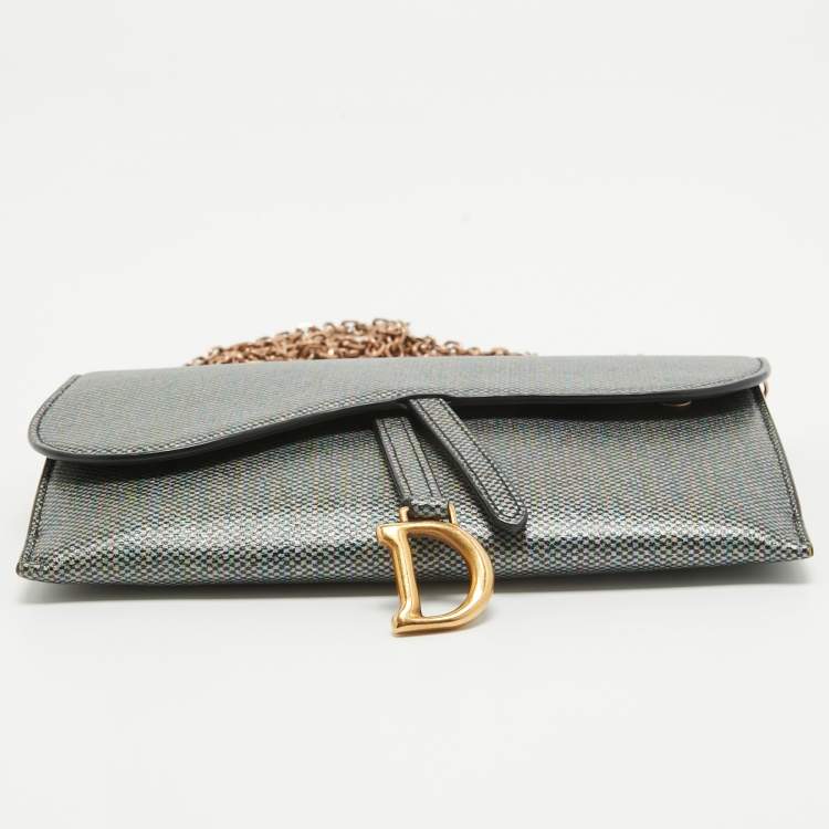 Pre Owned Dior Multicolor Printed Leather Saddle Wallet on Chain
