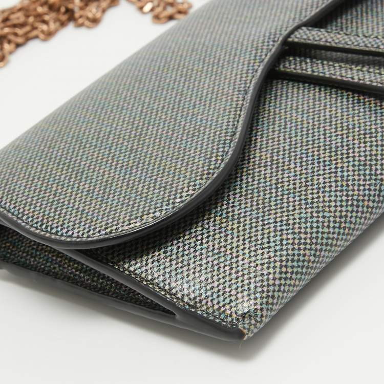 Pre Owned Dior Multicolor Printed Leather Saddle Wallet on Chain