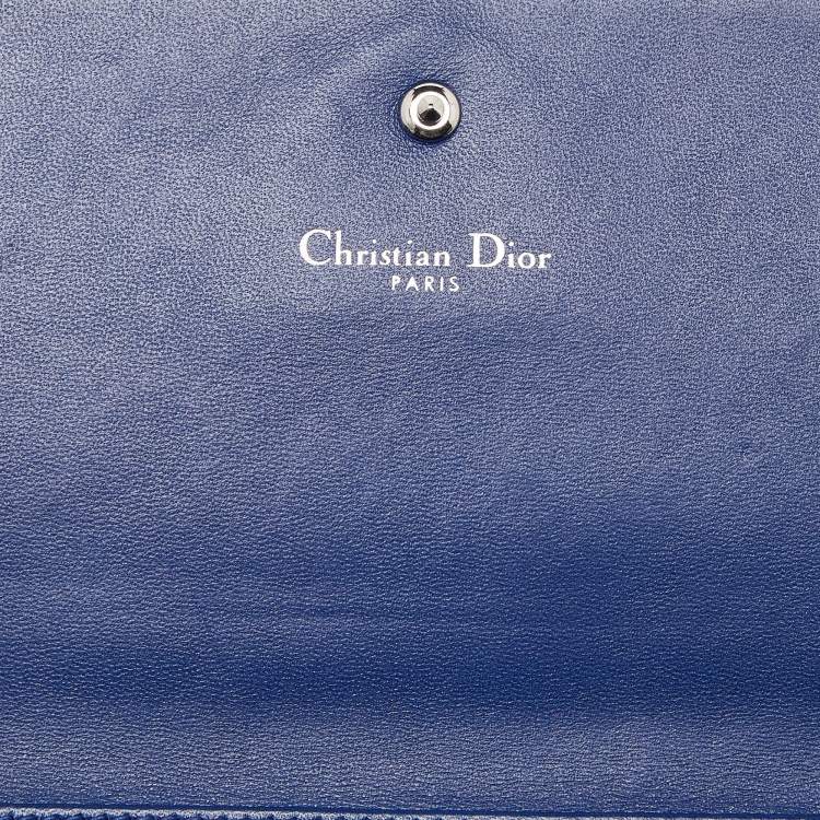 Pre Owned Dior Navy Blue Leather Diorama Wallet On Chain