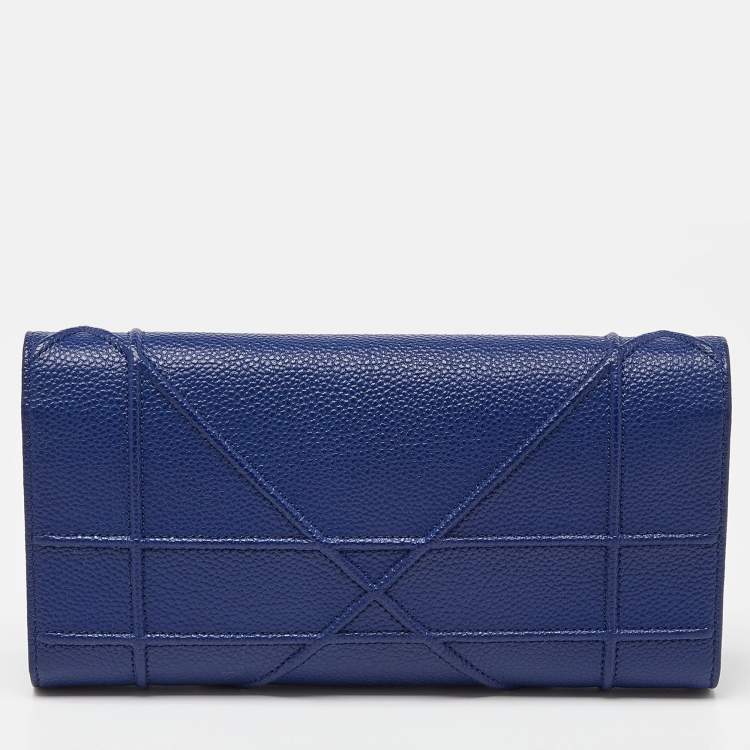 Pre Owned Dior Navy Blue Leather Diorama Wallet On Chain