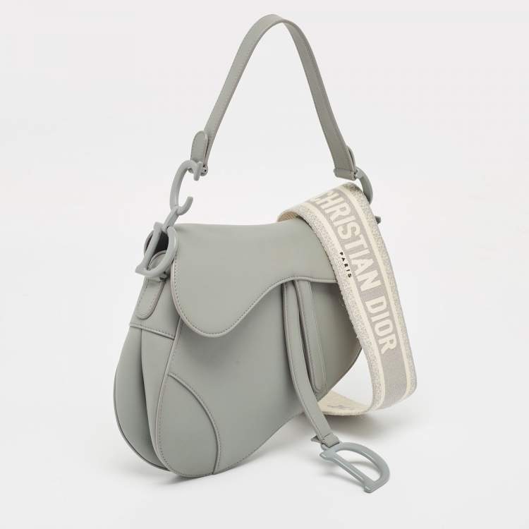 Pre Owned Dior Grey Ultramatte Leather Saddle Shoulder Bag